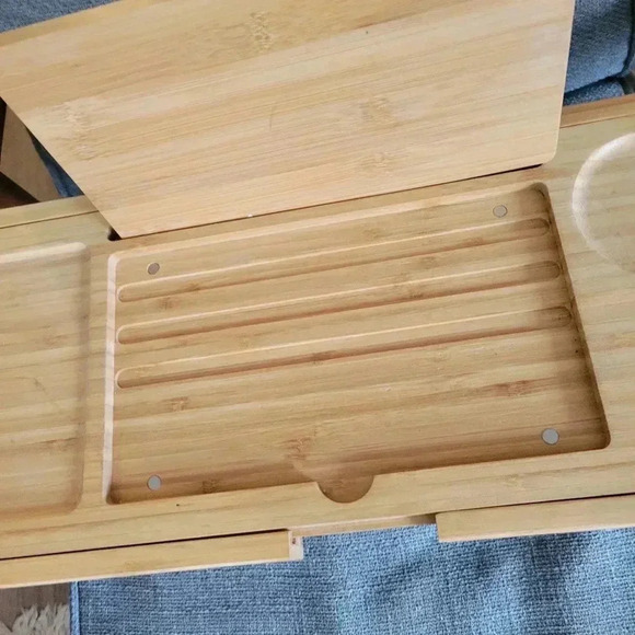 Bamboo Adjustable  Caddy Tray Bed Bath Dining - Picture 2 of 5